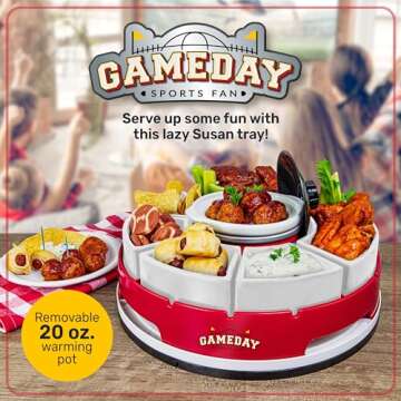 Nostalgia Gameday Heated Slow Cooker and Lazy Susan Serving Set for Parties, Fondue Pot for Dips and...