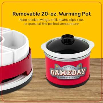 Nostalgia Gameday Heated Slow Cooker and Lazy Susan Serving Set for Parties, Fondue Pot for Dips and Nachos, Red/White