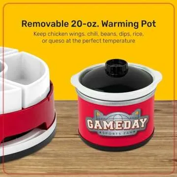 Nostalgia Gameday Heated Slow Cooker and Lazy Susan Serving Set for Parties, Fondue Pot for Dips and Nachos, Red/White