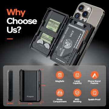 Magnetic Wallet with RFID Blocking | X-Pocket for MagSafe Wallet| Magnetic Card Holder & Phone Stand...