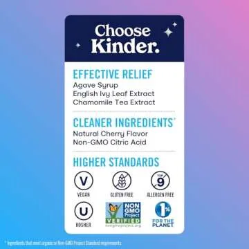 KinderMed Infants' Nighttime Cough, Organic Agave Syrup, English Ivy Leaf Extract, Chamomile Tea Extract, No Dyes, No Artificial Flavors or Sweeteners, Ages 2 Months+, Natural Cherry Flavor (2 Fl Oz)