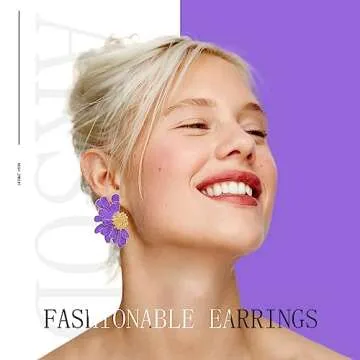 Aksod Trendy Large Flower Earrings Purple Big Floral Earrings Cute Daisy Studs Bohemian Vintage Summer Holiday Party Earrings Jewelry for Women (Purple)