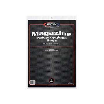 BCW Crystal Clear 2-mil Polypropylene Magazine Bags 8-3/4" X 11-1/8" with 1-1/2" Flap. (300-Count)