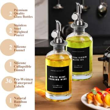 Olive Oil Dispenser Bottle with Bamboo Tray, GIXSEGIE Oil and Vinegar Dispenser Set w.Metal Pour Spo...