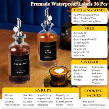 Olive Oil Dispenser Bottle with Bamboo Tray, GIXSEGIE Oil and Vinegar Dispenser Set w.Metal Pour Spout, Coffee Syrup Dispenser, Olive Oil Cruet Cooking Oil Dispenser, Oil Container Bottles for Kitchen