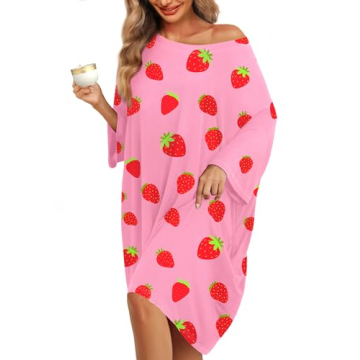 KFUBUO Plus Size Nightgowns for Women Oversized Sleep Tshirts Dress Pjs Lounge Short Sleeves Strawbe...