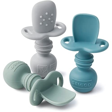SAMiGO Silicone Baby Spoons Self Feeding 6+ Months - Infant Toddler Utensils - First Stage Baby Led ...