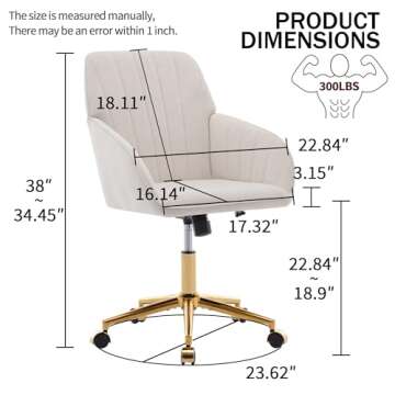 YISHENG Velvet Home Office Chairs with Gold Base Upholstered Tufted Modern Height Adjustable 360 Deg...