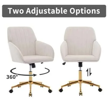 YISHENG Velvet Home Office Chairs with Gold Base Upholstered Tufted Modern Height Adjustable 360 Degree Swivel Desk Chairs with Wheels, Vanity Chairs for Living Room, Bedroom,Study Room (Cream)