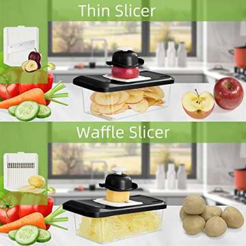 VEKAYA Vegetable Chopper, Professional Food Chopper with Container, Multifunctional Veggie Slicer, Cutter Detachable Blades, Onion Dicer for Kitchen (Black)