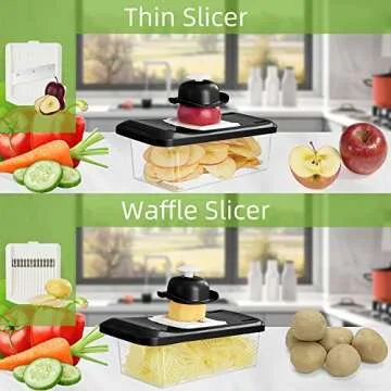 VEKAYA Vegetable Chopper, Professional Food Chopper with Container, Multifunctional Veggie Slicer, Cutter Detachable Blades, Onion Dicer for Kitchen (Black)