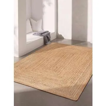 Jute Braided Rug 4x6 Ft, Tightly Braided Chindi and Jute Rug, Reversible,Durable,Sustainable Rug Pad, Shag Rugs for Bedroom, Floor Rug, Bedroom Rugs, Jute Kitchen Rug-48x72 Natural