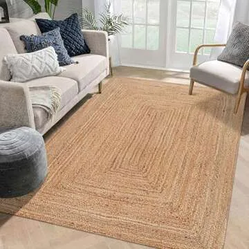 Jute Braided Rug 4x6 Ft, Tightly Braided Chindi and Jute Rug, Reversible,Durable,Sustainable Rug Pad, Shag Rugs for Bedroom, Floor Rug, Bedroom Rugs, Jute Kitchen Rug-48x72 Natural