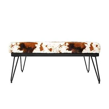 LEejay 44 Inch Cow Print Fur Bench for Style & Comfort