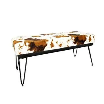 LEejay 44 Inch Cow Print Fur Bench for Style & Comfort