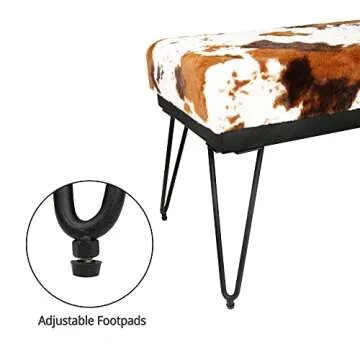 LEejay 44 Inch Cow Print Fur Bench for Style & Comfort
