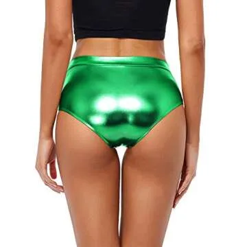 Kepblom Metallic High Waisted Booty Shorts - Shiny Cheeky Festival Bottoms
