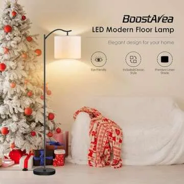 BoostArea Floor Lamp for Living Room,LED Arched Floor Lamp, Tall Modern Standing Lamp with Beige Lin...