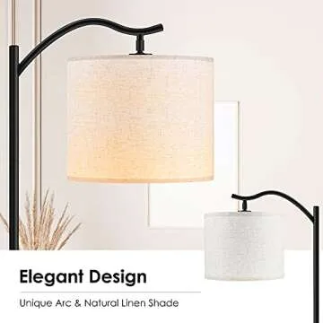 BoostArea Floor Lamp for Living Room,LED Arched Floor Lamp, Tall Modern Standing Lamp with Beige Linen Shade,Footswitch,Mid Century Floor Lamp for Bedrooms,Study Room,Office