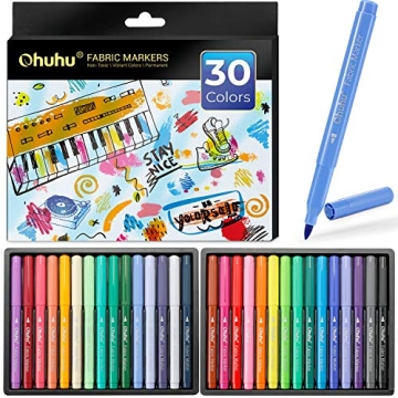 Ohuhu 30-Color Fabric Markers Permanent No Bleed No Fade