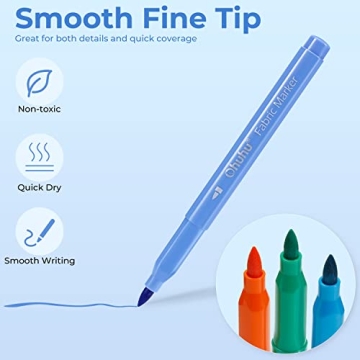 Ohuhu 30-Color Fabric Markers Permanent No Bleed No Fade