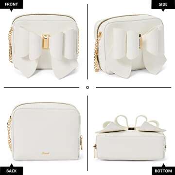Like Dreams Women Box Crossbody Bag Vegan Leather Bowtie Full Zipper Fashionable Shoulder Handbag Purse (White)