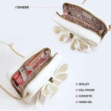 Like Dreams Women Box Crossbody Bag Vegan Leather Bowtie Full Zipper Fashionable Shoulder Handbag Purse (White)