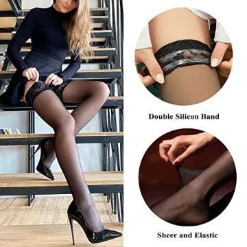 Lidogirl Thigh High Stocking Lace Top Stay Up Sheer Stockings Silk Hosiery Nylons