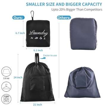 JHX Travel Laundry Bag, Dirty Clothes Organizer【Upgraded】with Handles and Aluminum Carabiner, Co...