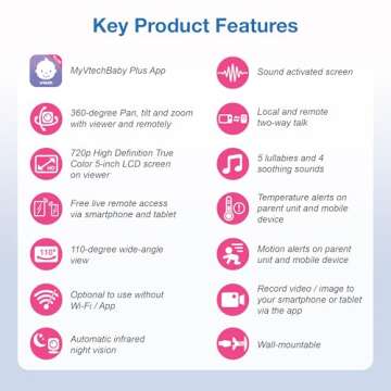 VTech Upgraded Smart WiFi Baby Monitor VM901, 5-inch 720p Display, 1080p Camera, HD NightVision, Ful...