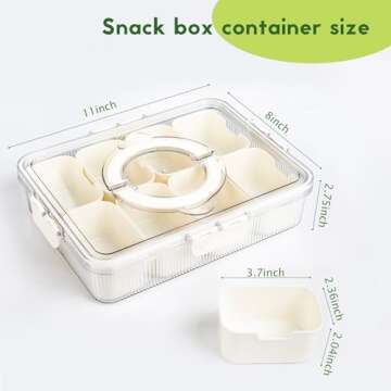 Patent Design Ribbed Snackle Box Container Snack Container Divided Serving Tray with Lid and Handle, 8 Divider Portable Snacklebox for Travel Beach for Charcuterie Veggie Fruit 1 Pack