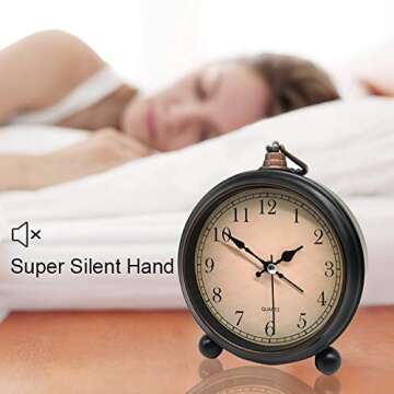 Vintage Retro Analog Alarm Clock - Silent Design, Night Light