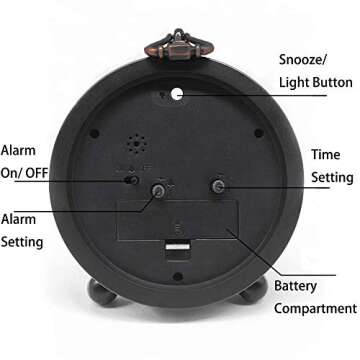 Vintage Retro Analog Alarm Clock - Silent Design, Night Light