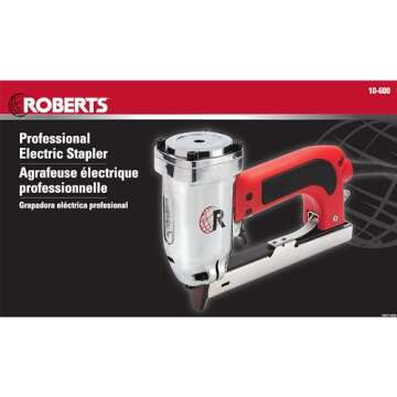 ROBERTS 10-600 3/16" Crown, 120V, 15-Amp, 20 Gauge Electric Stapler with Carrying Case, Red