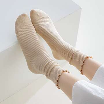 Mcool Mary Crew Socks Ruffle Turn-Cuff Dress Socks Casual Cotton Knit Warm Comfy Lettuce High Ankle ...