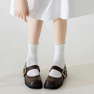 Mcool Mary Crew Socks Ruffle Turn-Cuff Dress Socks Casual Cotton Knit Warm Comfy Lettuce High Ankle Socks For Women 6 Pack