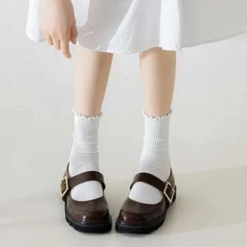 Mcool Mary Crew Socks Ruffle Turn-Cuff Dress Socks Casual Cotton Knit Warm Comfy Lettuce High Ankle Socks For Women 6 Pack