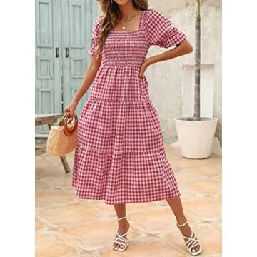 ZESICA Bohemian Summer Dress for Women - Red Midi Style