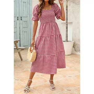 ZESICA Bohemian Summer Dress for Women - Red Midi Style