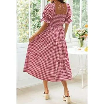 ZESICA Bohemian Summer Dress for Women - Red Midi Style
