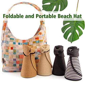 MAYLISACC Straw Sun Visor Hats for Women UPF50+ with Large Wide Brim, UV Protection Packable Floppy Beach Sun Hat Vicera Mujer Khaki