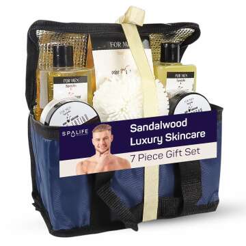 SpaLife Men's Sandalwood Luxury Spa Skincare Set - Complete Care Kit for Rugged Revitalization, Exfo...