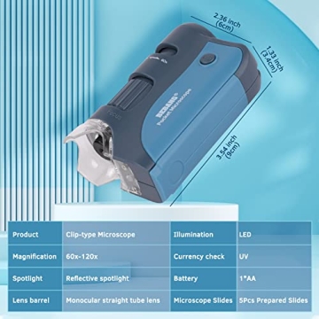 BEBANG Pocket Microscope for Kids 60x-120x Handheld Mini