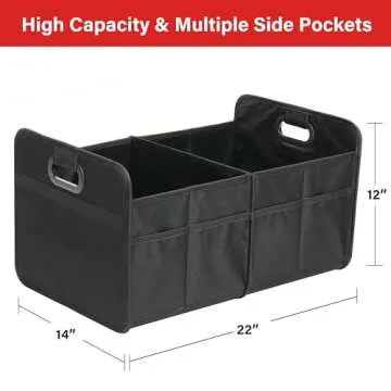 Simple Deluxe Car Trunk Organizer, 2 Compartments Collapsible Trunk Storage, Anti-slip Design, Made of Waterproof 600D Oxford Polyester, Suitable for SUV, Minivan, Truck, Standard Size, Black