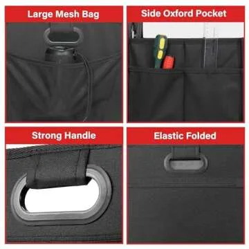 Simple Deluxe Car Trunk Organizer, 2 Compartments Collapsible Trunk Storage, Anti-slip Design, Made of Waterproof 600D Oxford Polyester, Suitable for SUV, Minivan, Truck, Standard Size, Black