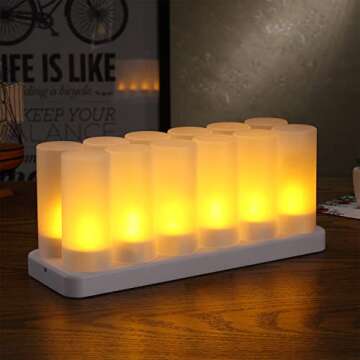 M MH ZONE Rechargeable Candles 12 Rechargeable Tea Lights LED Flameless Flickering Candles, Like Real Candles, for Parties, Events, Weddings, Bar, Family, Dinner Outdoor Picnic