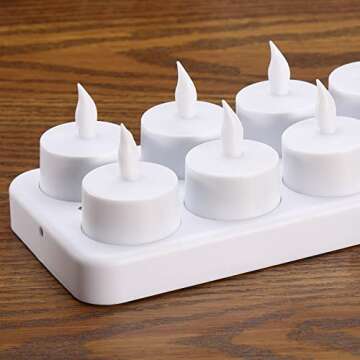 M MH ZONE Rechargeable Candles 12 Rechargeable Tea Lights LED Flameless Flickering Candles, Like Real Candles, for Parties, Events, Weddings, Bar, Family, Dinner Outdoor Picnic