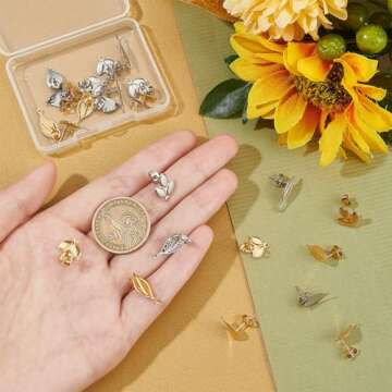 UNICRAFTALE About 24 Pieces 3 Styles Leaf Stud Earrings with Ear Nuts Hypoallergenic Earrings 0.7mm ...