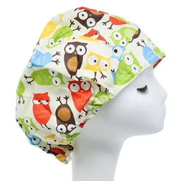 Buorsa Set of 2 Doctor Scrub Cap,Adjustable Bouffant Flower Print Hat for Women Ponytail