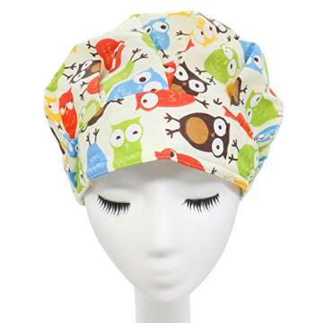 Buorsa Set of 2 Doctor Scrub Cap,Adjustable Bouffant Flower Print Hat for Women Ponytail
